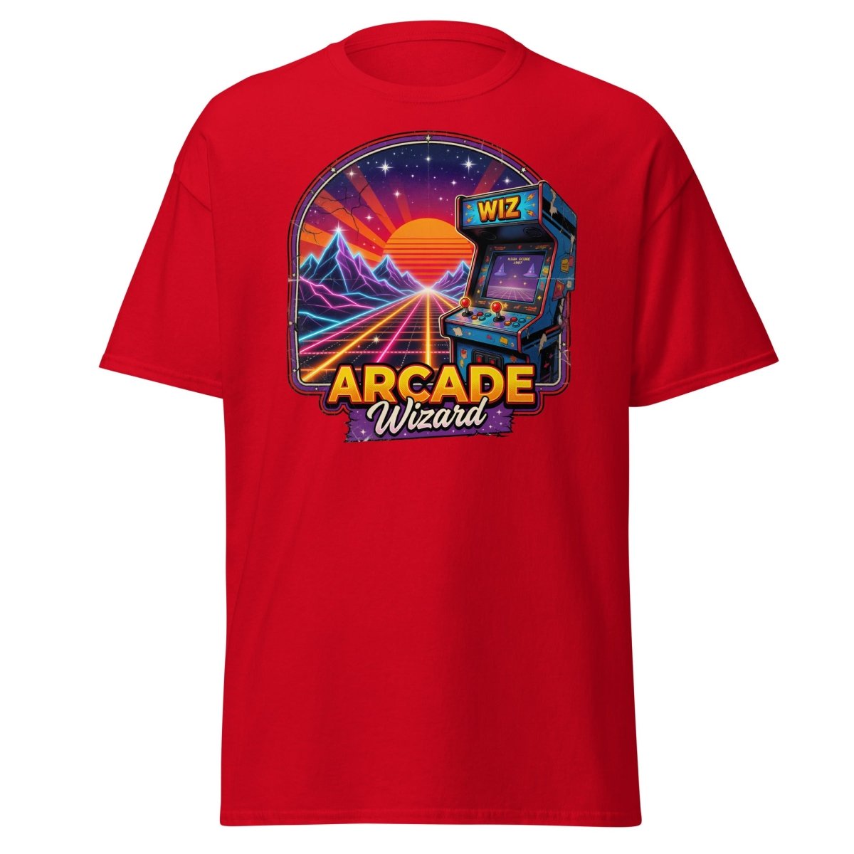 Arcade Wizard Retro 80s Neon T-Shirt | Vintage Arcade Tee - Red - TeeRipple