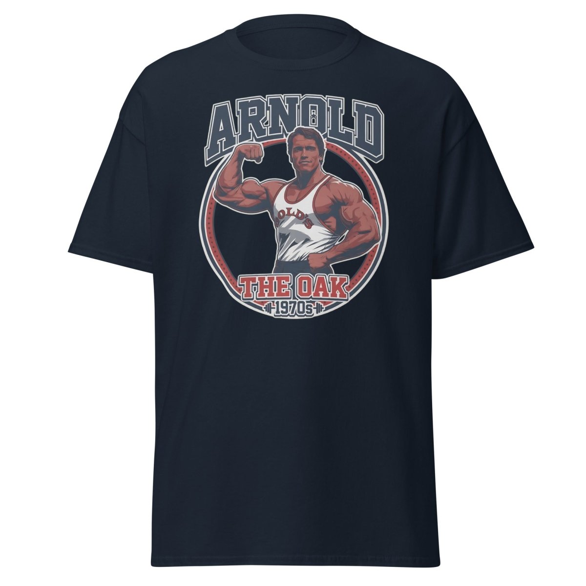 Arnold The Oak 1970s Vintage Bodybuilding T-Shirt - Navy - TeeRipple