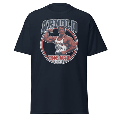 Arnold The Oak 1970s Vintage Bodybuilding T-Shirt - Navy - TeeRipple