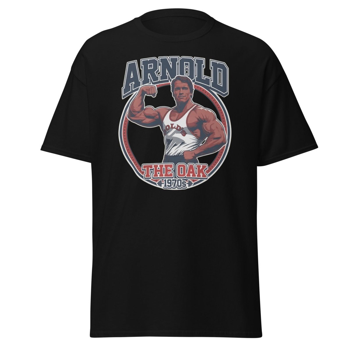 Arnold The Oak 1970s Vintage Bodybuilding T-Shirt - Black - TeeRipple