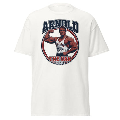 Arnold The Oak 1970s Vintage Bodybuilding T-Shirt - White - TeeRipple