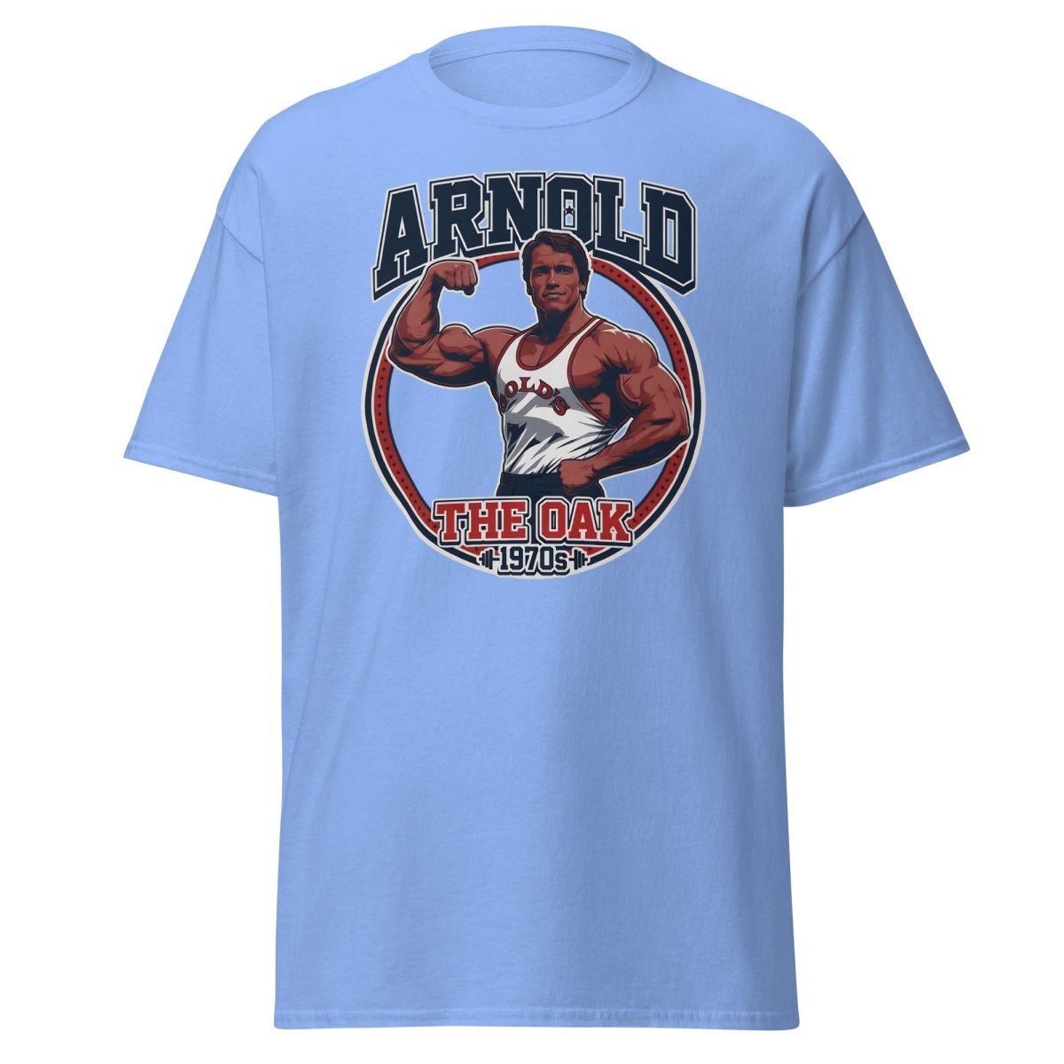 Arnold The Oak 1970s Vintage Bodybuilding T-Shirt - Carolina Blue - TeeRipple