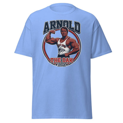 Arnold The Oak 1970s Vintage Bodybuilding T-Shirt - Carolina Blue - TeeRipple