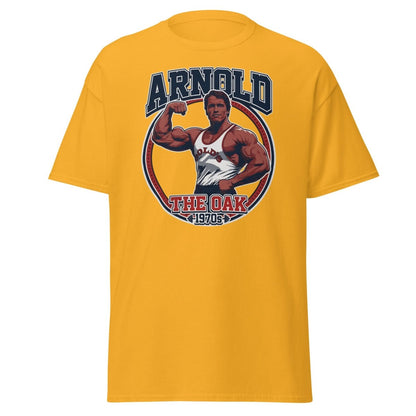 Arnold The Oak 1970s Vintage Bodybuilding T-Shirt - Gold - TeeRipple