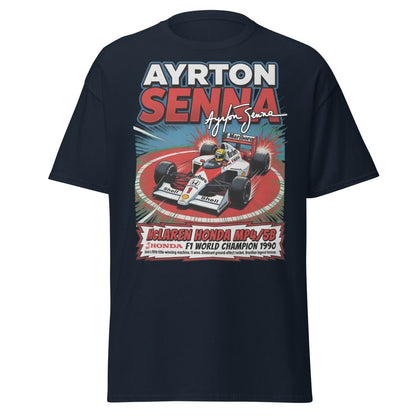Ayrton Senna McLaren Honda MP4/5B 1990 F1 Champion T-Shirt - Navy - TeeRipple