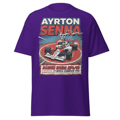 Ayrton Senna McLaren Honda MP4/5B 1990 F1 Champion T-Shirt - Purple - TeeRipple