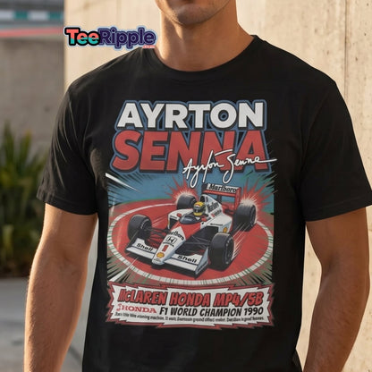 Ayrton Senna McLaren Honda MP4/5B 1990 F1 Champion T-Shirt - Maroon - TeeRipple