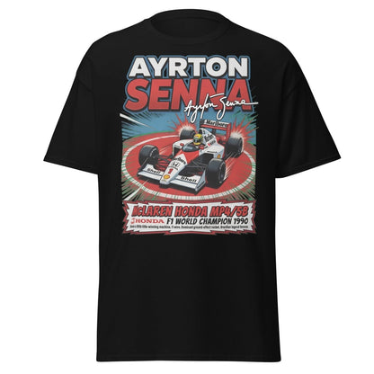Ayrton Senna McLaren Honda MP4/5B 1990 F1 Champion T-Shirt - Black - TeeRipple
