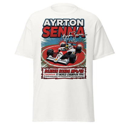 Ayrton Senna McLaren Honda MP4/5B 1990 F1 Champion T-Shirt - White - TeeRipple