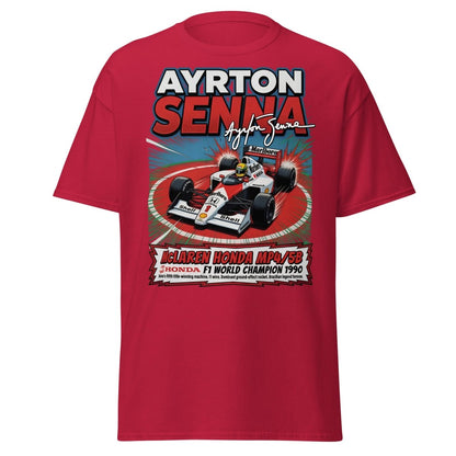Ayrton Senna McLaren Honda MP4/5B 1990 F1 Champion T-Shirt - Cardinal - TeeRipple