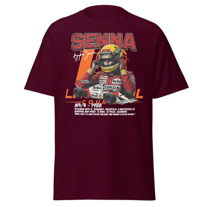 Ayrton Senna MP4/4 1988 McLaren F1 Racing T-Shirt - Maroon - TeeRipple