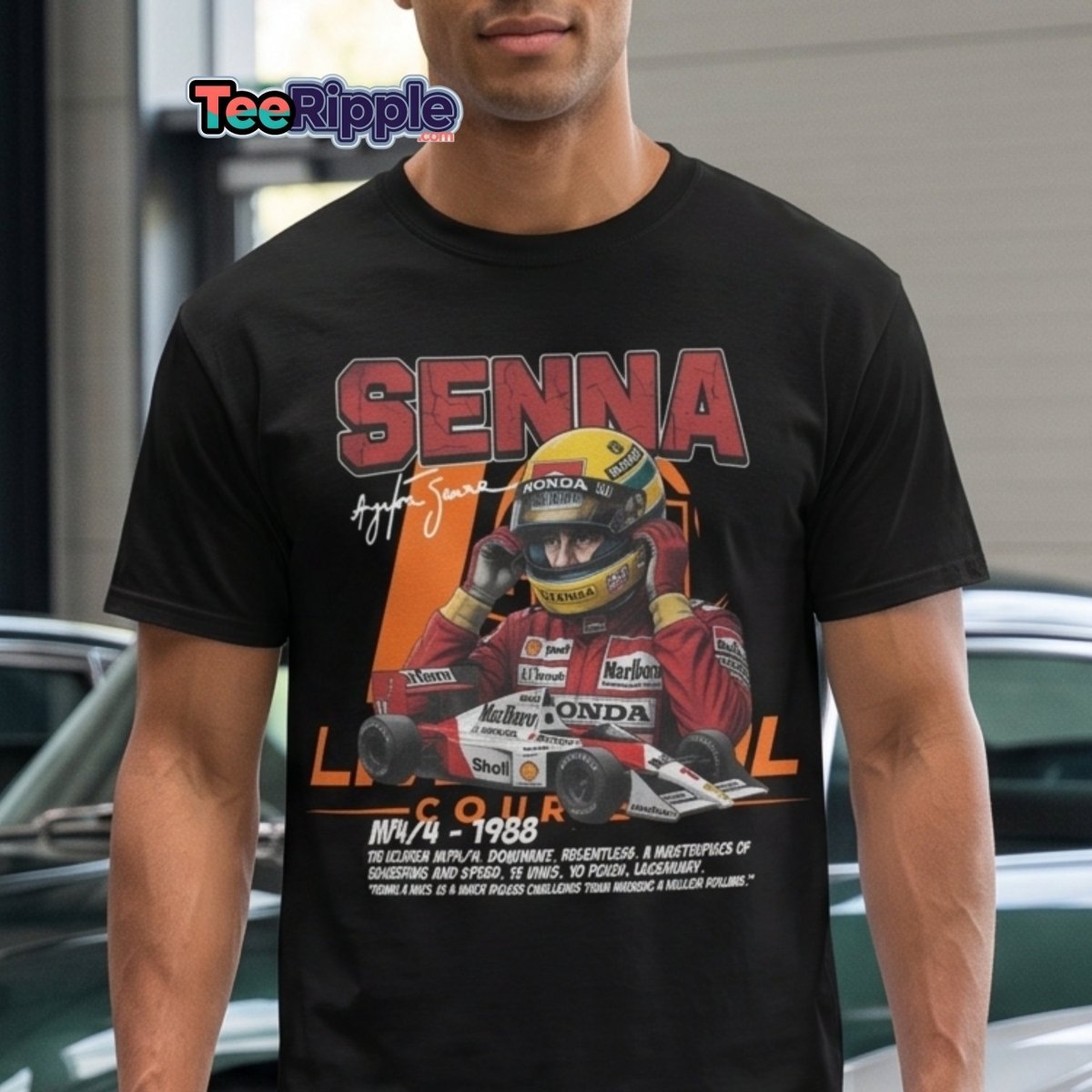 Ayrton Senna MP4/4 1988 McLaren F1 Racing T-Shirt - Maroon - TeeRipple