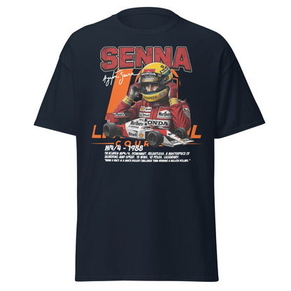 Ayrton Senna MP4/4 1988 McLaren F1 Racing T-Shirt - Navy - TeeRipple