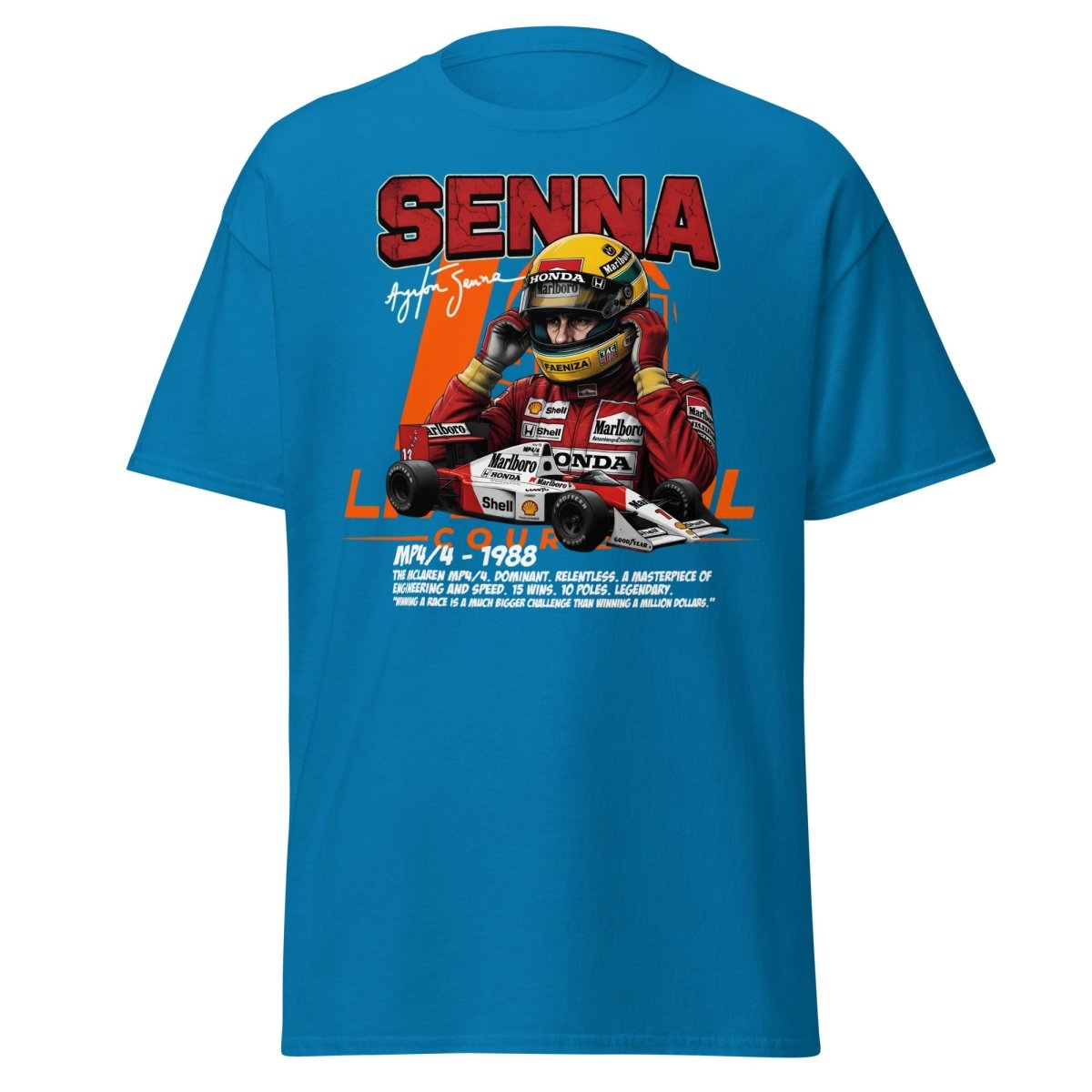 Ayrton Senna MP4/4 1988 McLaren F1 Racing T-Shirt - Sapphire - TeeRipple