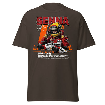 Ayrton Senna MP4/4 1988 McLaren F1 Racing T-Shirt - Dark Chocolate - TeeRipple