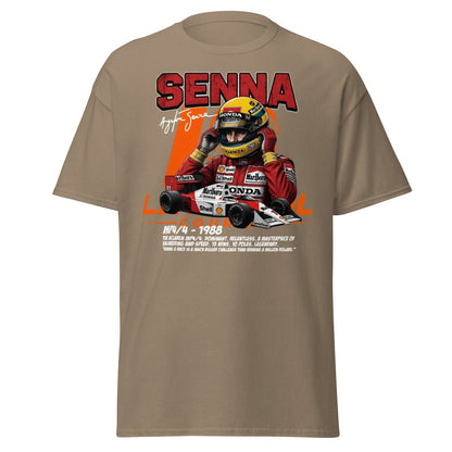 Ayrton Senna MP4/4 1988 McLaren F1 Racing T-Shirt - Brown Savana - TeeRipple