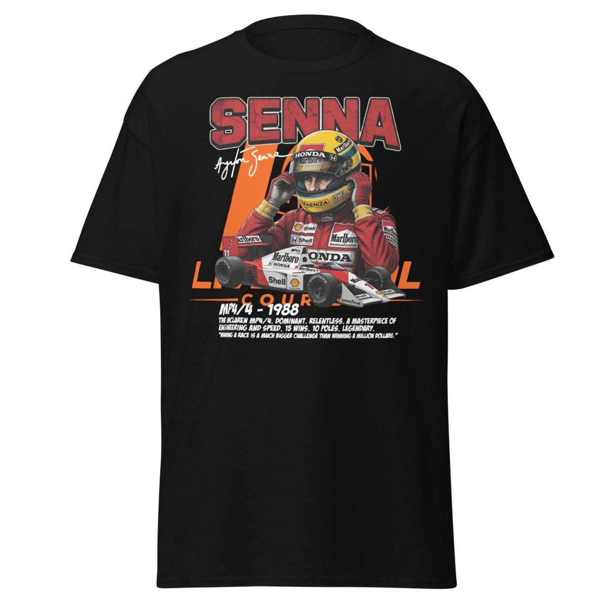 Ayrton Senna MP4/4 1988 McLaren F1 Racing T-Shirt - Black - TeeRipple