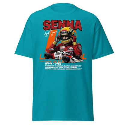 Ayrton Senna MP4/4 1988 McLaren F1 Racing T-Shirt - Tropical Blue - TeeRipple