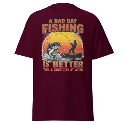 Bad Day Fishing T-Shirt - Funny Fisherman Quote Tee - Maroon - TeeRipple