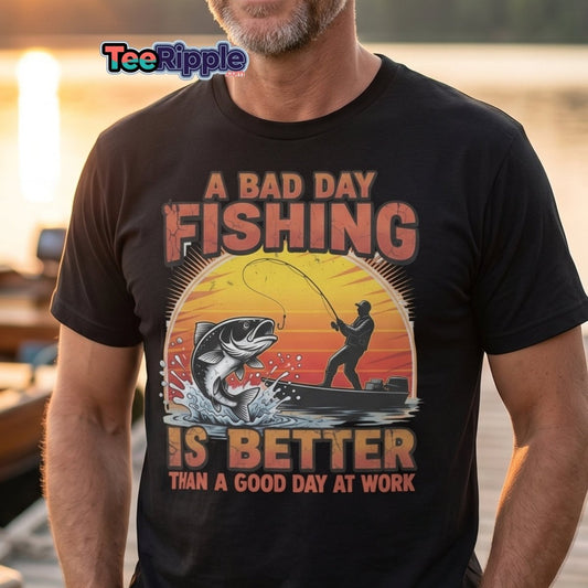 Bad Day Fishing T-Shirt - Funny Fisherman Quote Tee - Maroon - TeeRipple