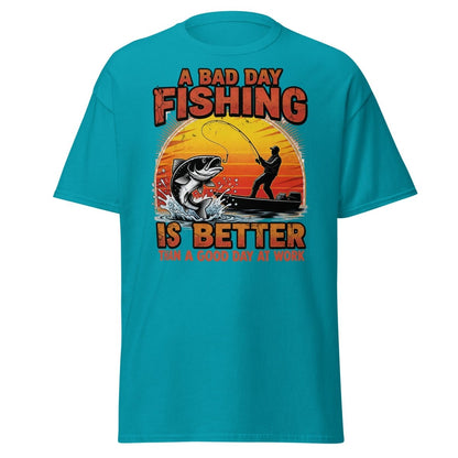 Bad Day Fishing T-Shirt - Funny Fisherman Quote Tee - Tropical Blue - TeeRipple