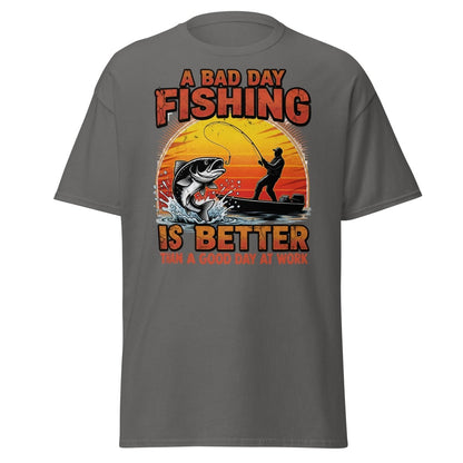 Bad Day Fishing T-Shirt - Funny Fisherman Quote Tee - Charcoal - TeeRipple