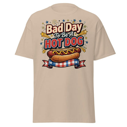 Bad Day To Be A Hot Dog T-Shirt | Funny Patriotic BBQ Tee - Sand - TeeRipple
