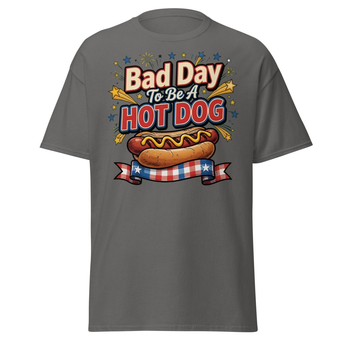 Bad Day To Be A Hot Dog T-Shirt | Funny Patriotic BBQ Tee - Charcoal - TeeRipple
