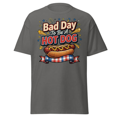 Bad Day To Be A Hot Dog T-Shirt | Funny Patriotic BBQ Tee - Charcoal - TeeRipple