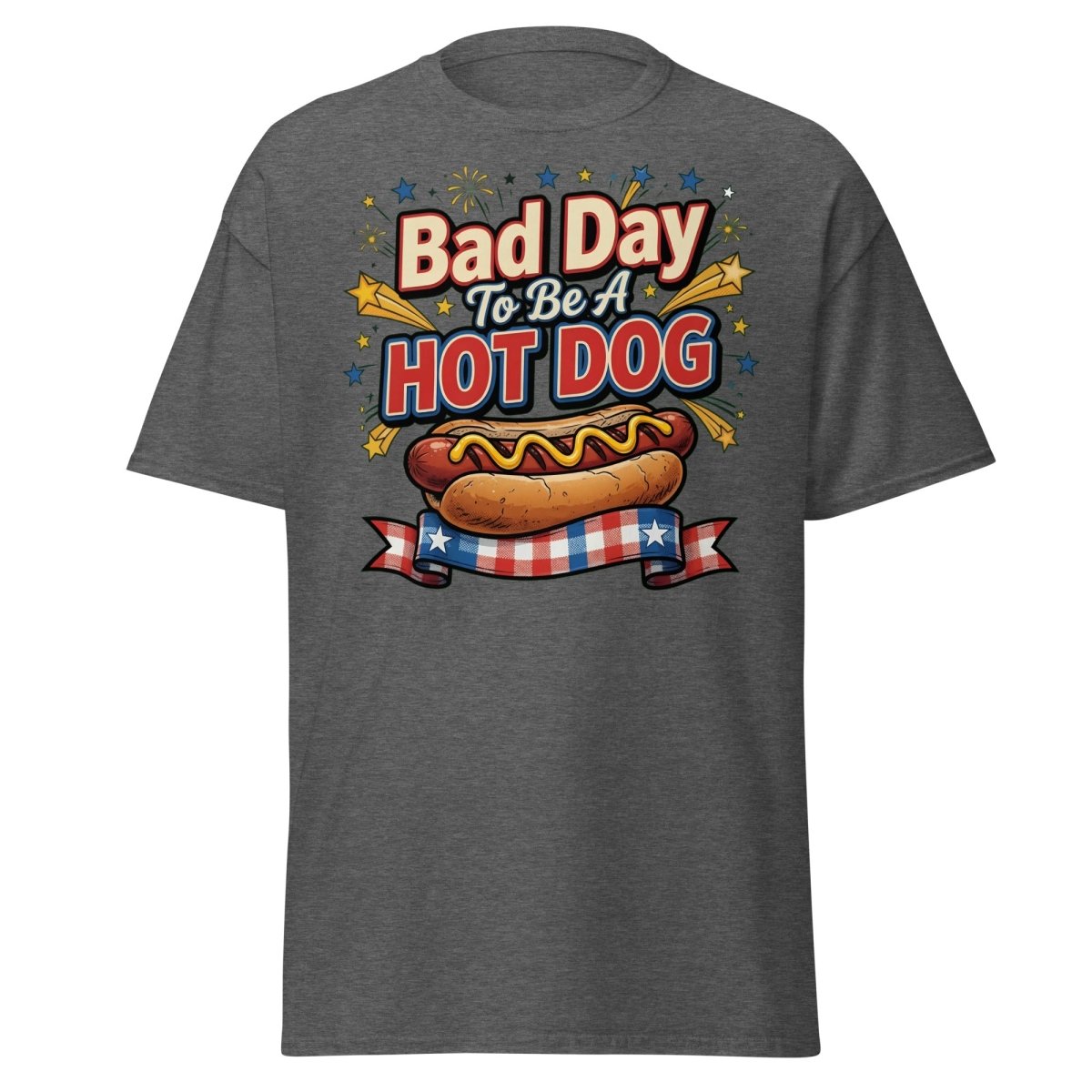 Bad Day To Be A Hot Dog T-Shirt | Funny Patriotic BBQ Tee - Dark Heather - TeeRipple