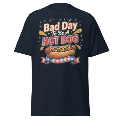 Bad Day To Be A Hot Dog T-Shirt | Funny Patriotic BBQ Tee - Navy - TeeRipple