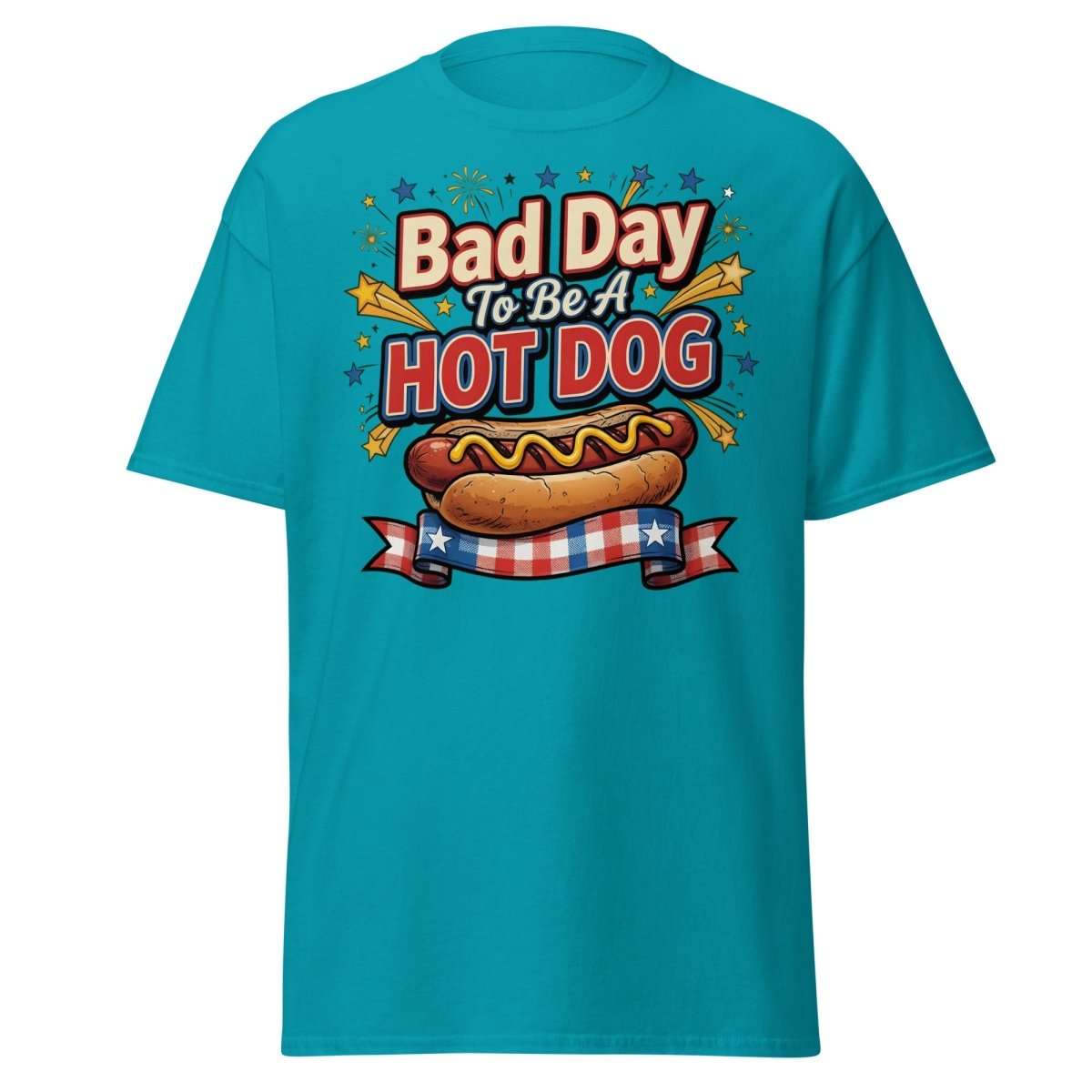 Bad Day To Be A Hot Dog T-Shirt | Funny Patriotic BBQ Tee - Tropical Blue - TeeRipple