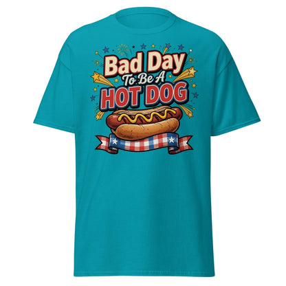 Bad Day To Be A Hot Dog T-Shirt | Funny Patriotic BBQ Tee - Tropical Blue - TeeRipple
