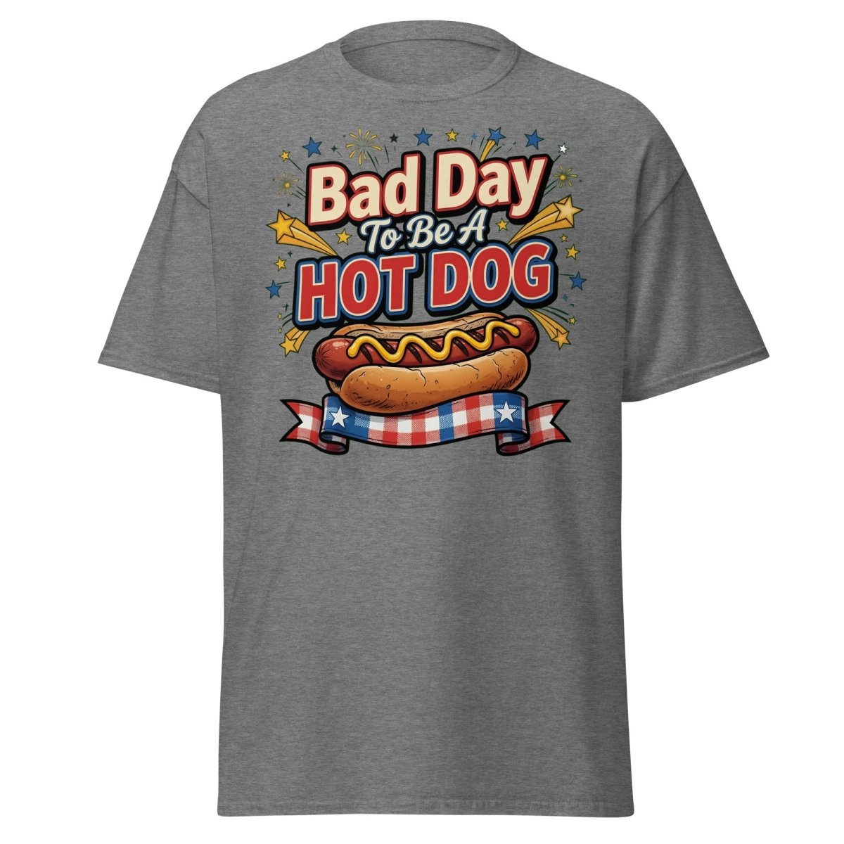 Bad Day To Be A Hot Dog T-Shirt | Funny Patriotic BBQ Tee - Graphite Heather - TeeRipple