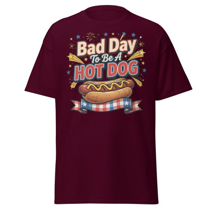 Bad Day To Be A Hot Dog T-Shirt | Funny Patriotic BBQ Tee - Maroon - TeeRipple