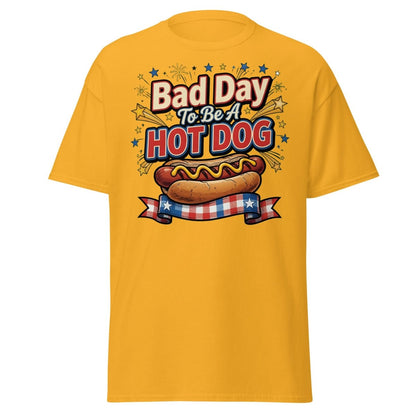 Bad Day To Be A Hot Dog T-Shirt | Funny Patriotic BBQ Tee - Gold - TeeRipple
