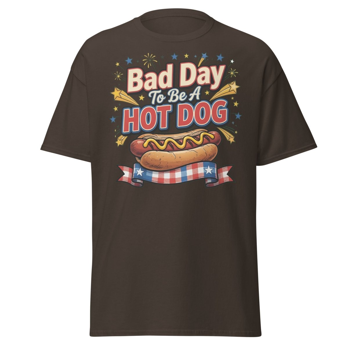 Bad Day To Be A Hot Dog T-Shirt | Funny Patriotic BBQ Tee - Dark Chocolate - TeeRipple
