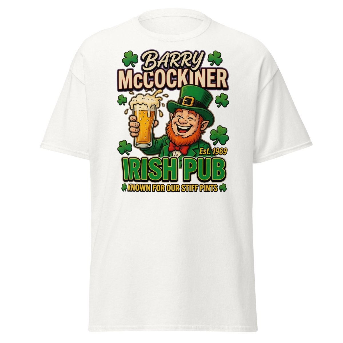 Barry McCockiner Irish Pub Funny Stiff Pints T-Shirt - White - TeeRipple
