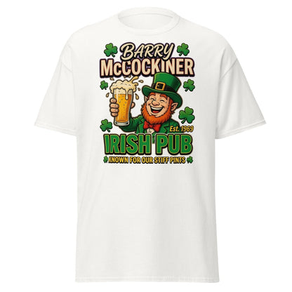 Barry McCockiner Irish Pub Funny Stiff Pints T-Shirt - White - TeeRipple