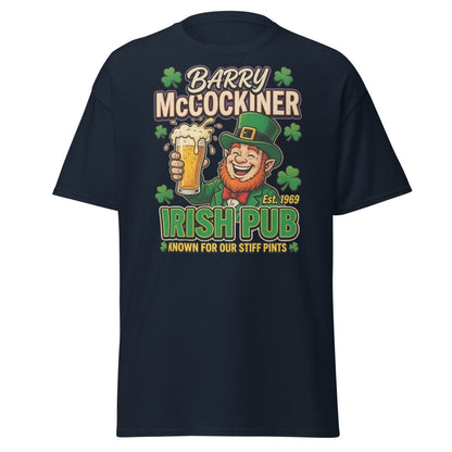 Barry McCockiner Irish Pub Funny Stiff Pints T-Shirt - Navy - TeeRipple