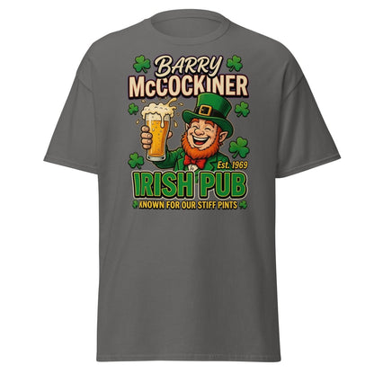Barry McCockiner Irish Pub Funny Stiff Pints T-Shirt - Charcoal - TeeRipple