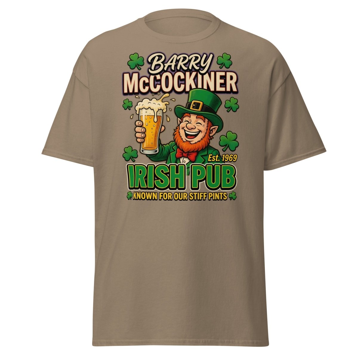 Barry McCockiner Irish Pub Funny Stiff Pints T-Shirt - Brown Savana - TeeRipple