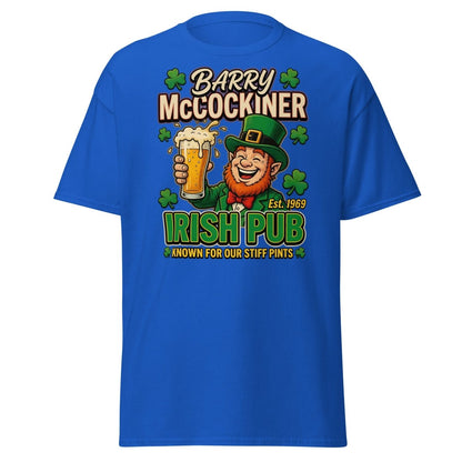 Barry McCockiner Irish Pub Funny Stiff Pints T-Shirt - Royal - TeeRipple