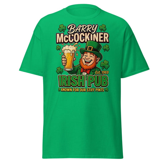 Barry McCockiner Irish Pub Funny Stiff Pints T-Shirt - Irish Green - TeeRipple