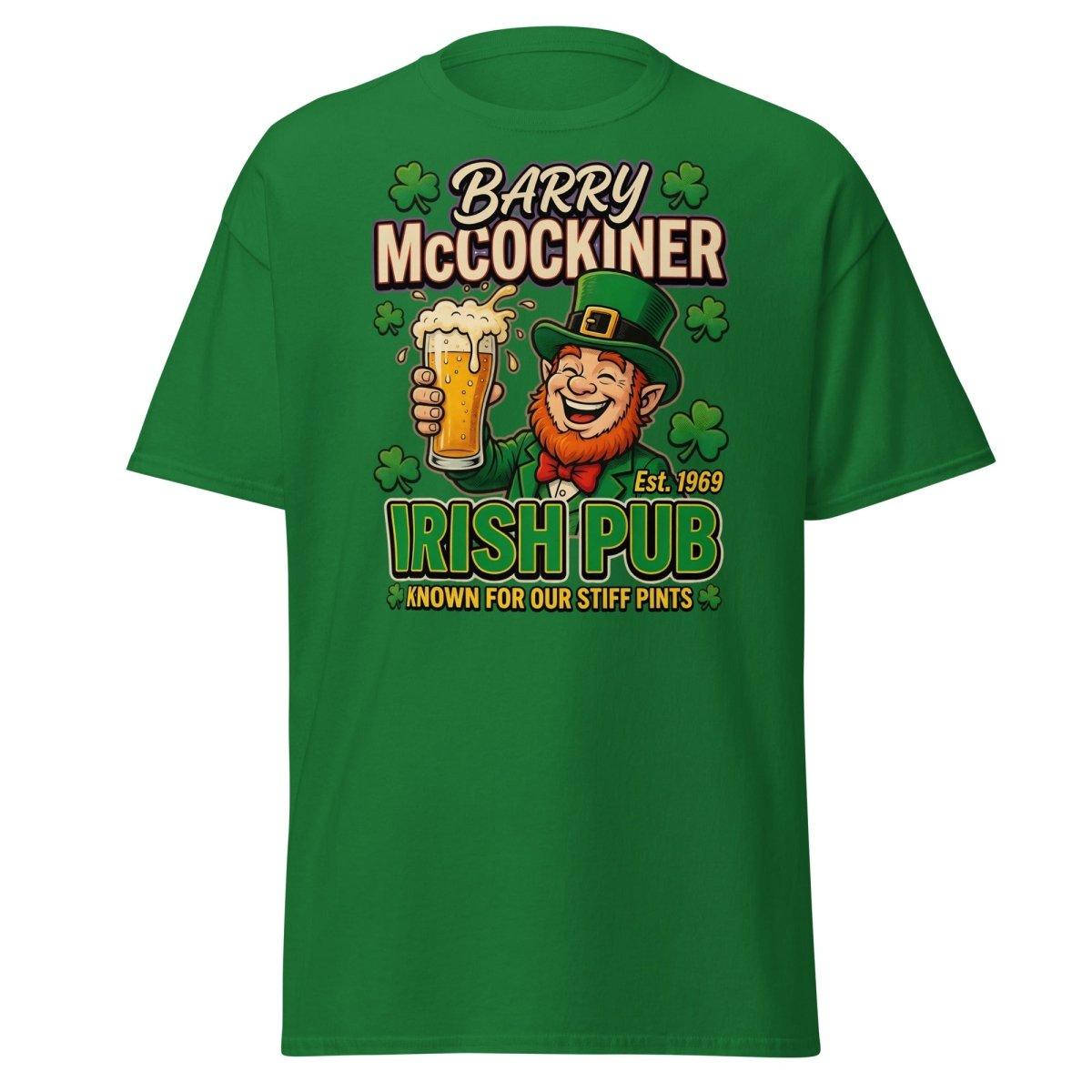 Barry McCockiner Irish Pub Funny Stiff Pints T-Shirt - Turf Green - TeeRipple