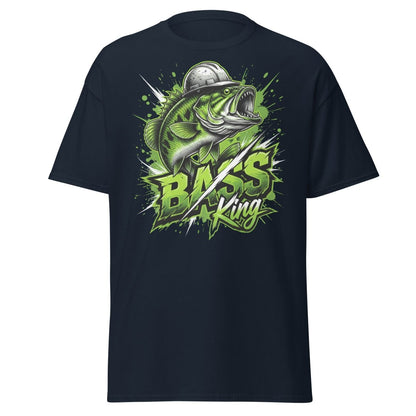 Bass King Hard Hat Fish T-Shirt – Funny Fishing Tee - Navy - TeeRipple