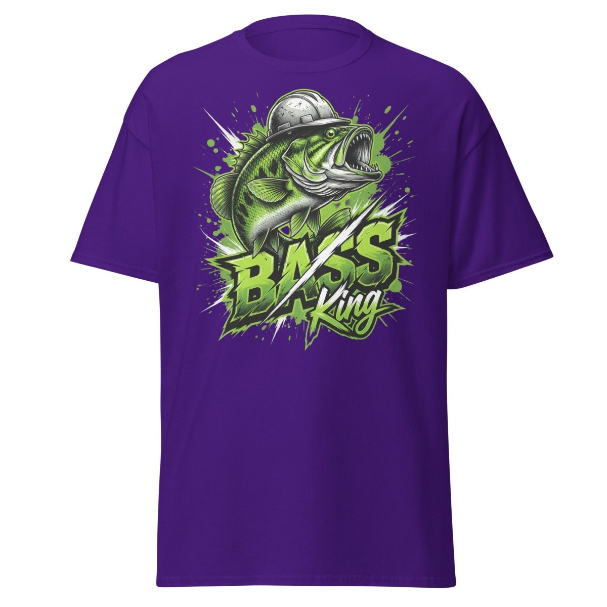 Bass King Hard Hat Fish T-Shirt – Funny Fishing Tee - Purple - TeeRipple