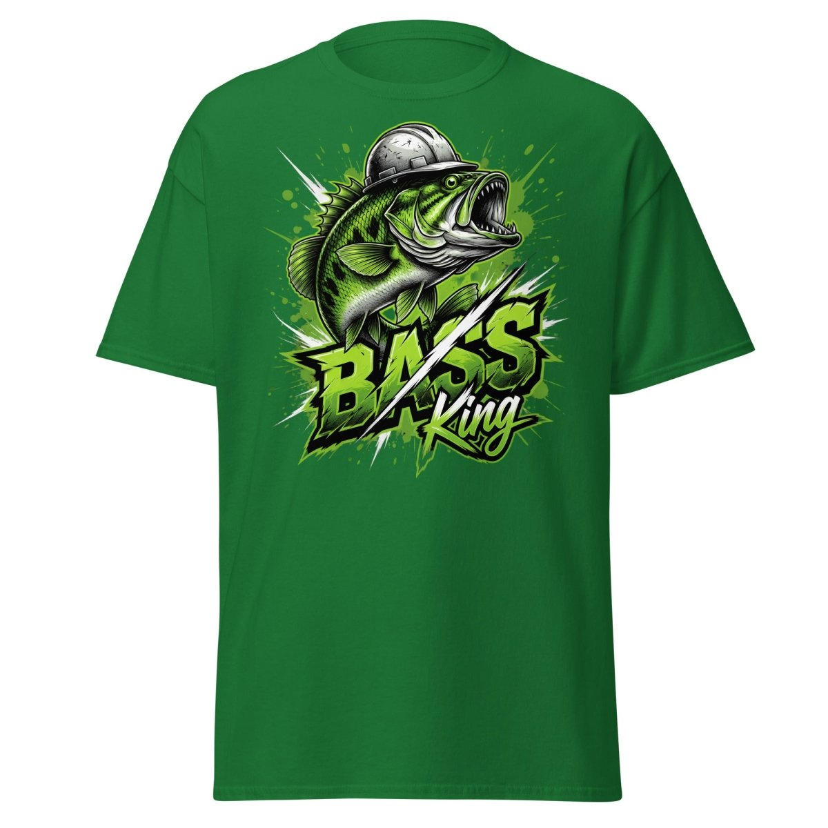 Bass King Hard Hat Fish T-Shirt – Funny Fishing Tee - Turf Green - TeeRipple