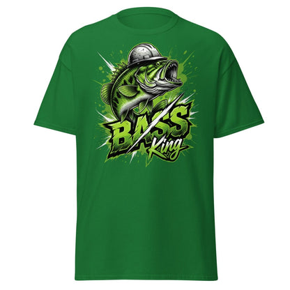 Bass King Hard Hat Fish T-Shirt – Funny Fishing Tee - Turf Green - TeeRipple