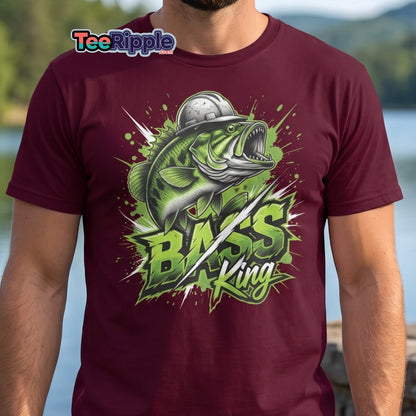 Bass King Hard Hat Fish T-Shirt – Funny Fishing Tee - Maroon - TeeRipple